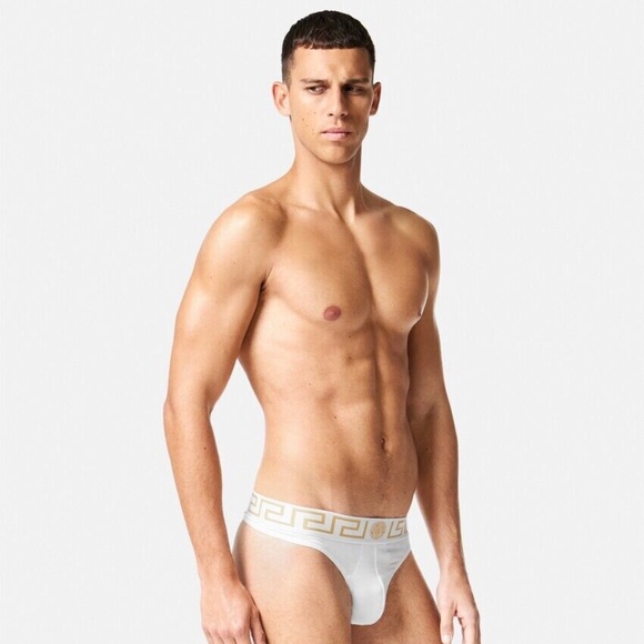 Versace Greca Border Medusa Greek Key Logo White Thong Underwear w/ Tags+Box - Picture 4 of 14